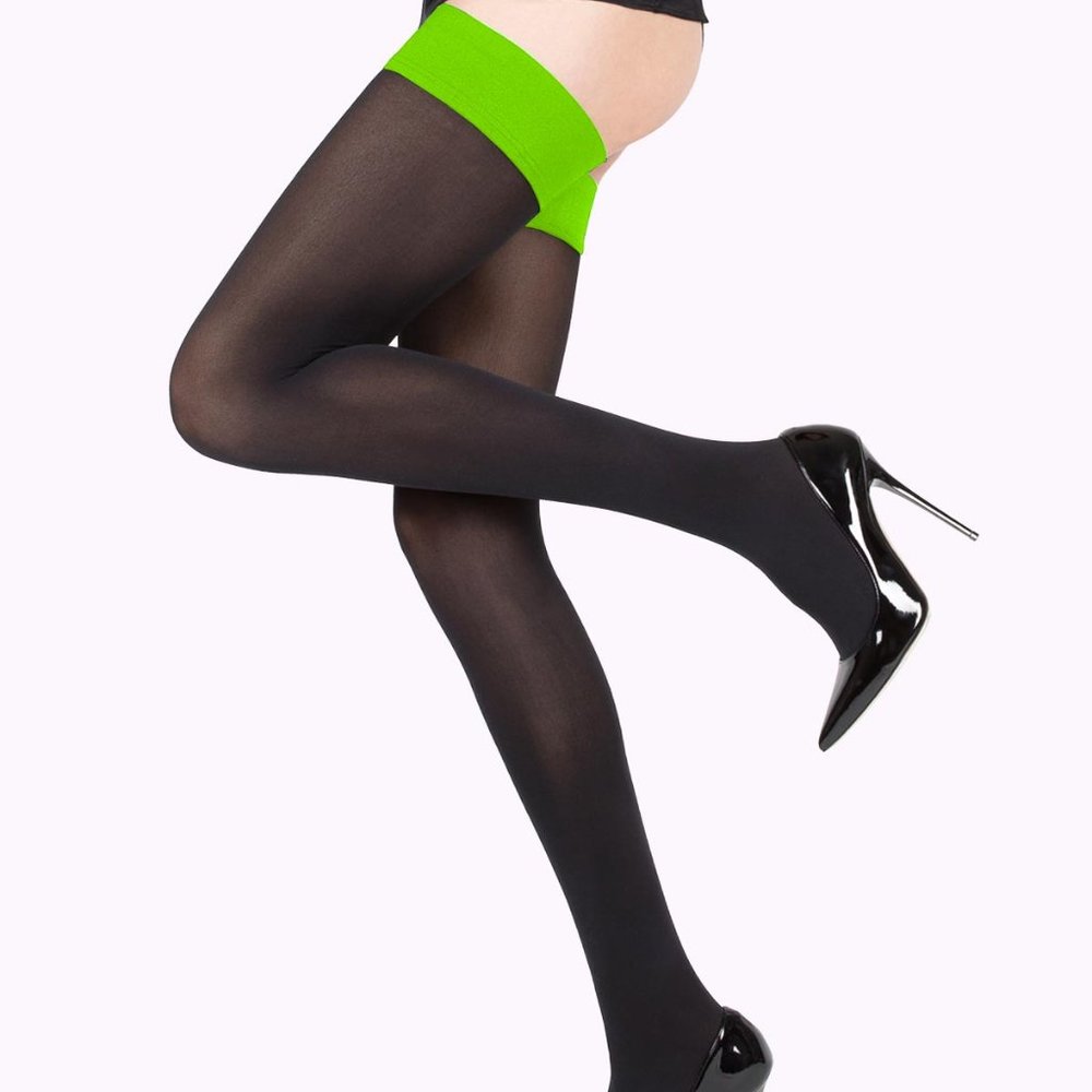 Black matte stockings with green band